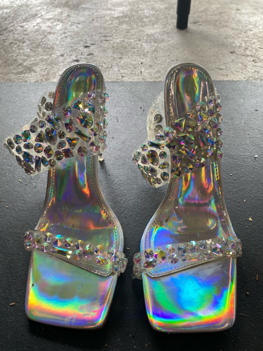 Holographic Crystal-Embellished Women’s Heeled Sandals